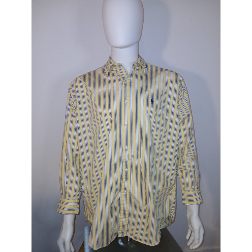 Ralph Lauren Blake Fit Yellow Blue White Striped Button Down Shirt Medium Cotton